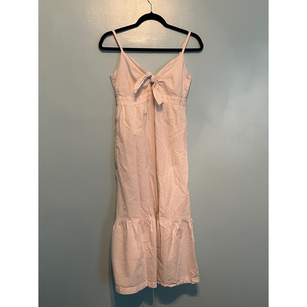 J‎ Crew Womens 4 Pink Seersucker Cotton Tie Front Midi Dress Boho Cottagecore